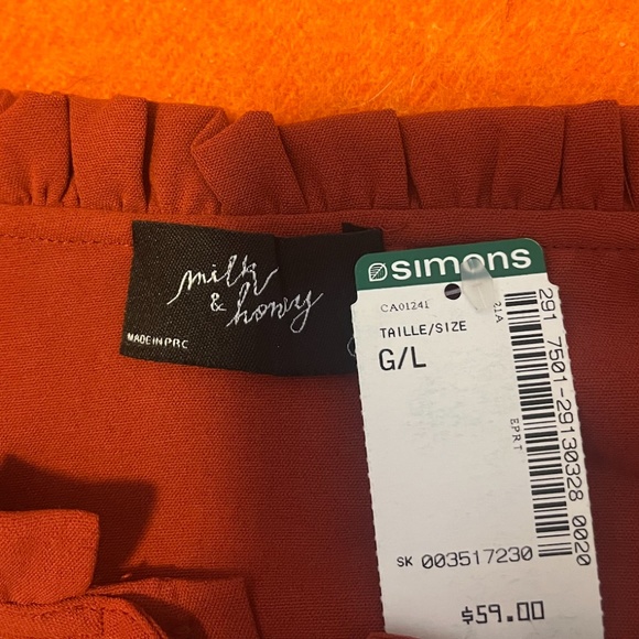 Milk and Honey brick red romantic boho ruffled neck long sleeve blouse NWT - Picture 4 of 9